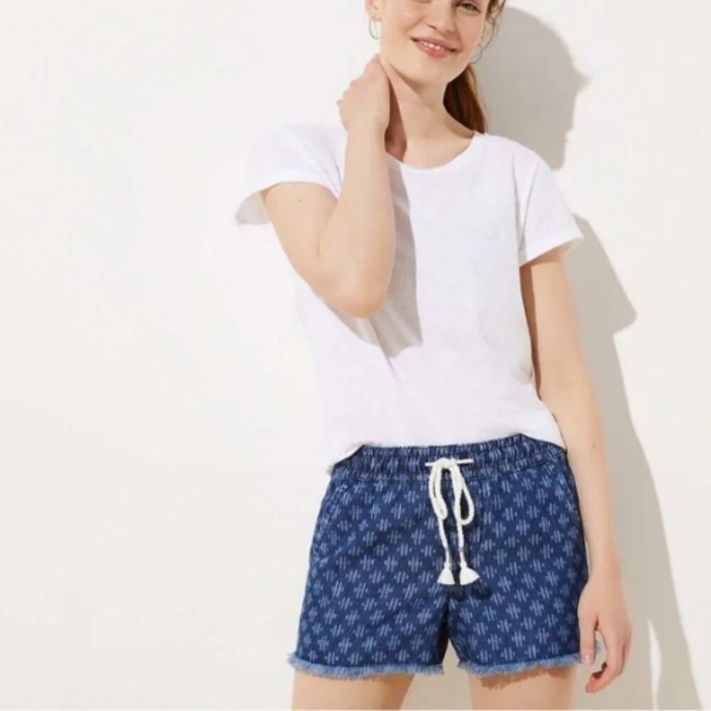 LOFT Ikat Cotton Linen Drawstring Shorts
